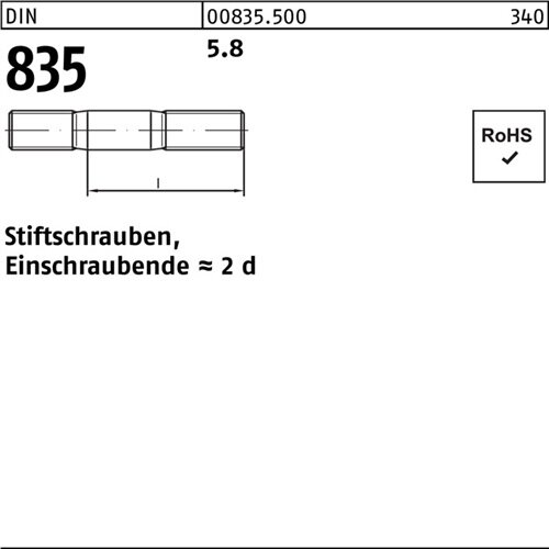 Stiftschraube DIN 835 M10x 70 5.8 Einschraubende=2d 50 St&uuml;ck