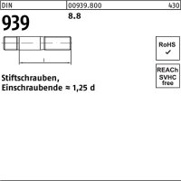 Stiftschraube DIN 939 M8x 20 8.8 Einschraubende=1,25d 50...