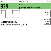 Stiftschraube DIN 939 M8x16 8.8 galv.verz. Einschraubende=1,25d 50St.