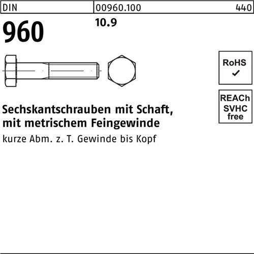 Sechskantschraube DIN 960 Schaft M18x1,5x 60 10.9 25 St&uuml;ck
