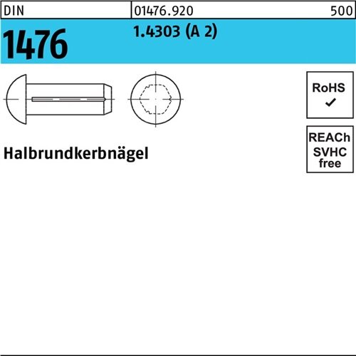 Halbrundkerbnagel DIN 1476 1,6x 5 1.4303 (A 2) 100 St&uuml;ck