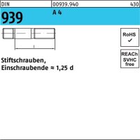 Stiftschraube DIN 939 M8x 80 A 4 Einschraubende=1,25d 25...