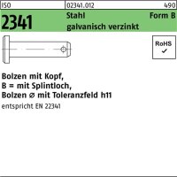 Bolzen ISO 2341 Kopf/Splintloch B 8x20x16,5 Stahl...