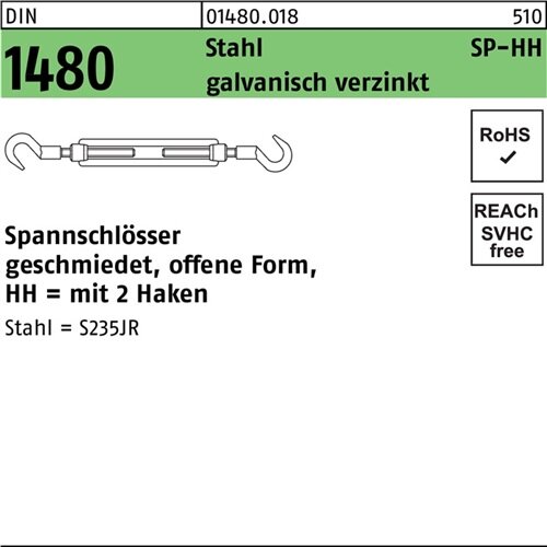 Spannschloss DIN 1480 offen 2Haken SP HH M16 Stahl 3.6 galv.verz. 1St.