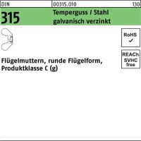 Fl&uuml;gelmutter DIN 315 runde FormM16 Temperguss/Stahl...