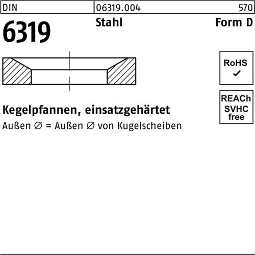 Kegelpfanne DIN 6319 FormD D 12x21x4,2 Stahl einsatzgeh&auml;rtet 50 St&uuml;ck