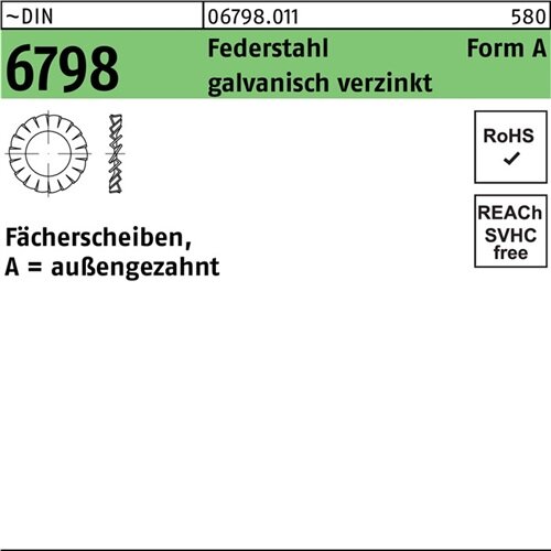 F&auml;cherscheibe DIN 6798 FormA au&szlig;engezahnt A 10,5 Federstahl galv.verz. 1000St.