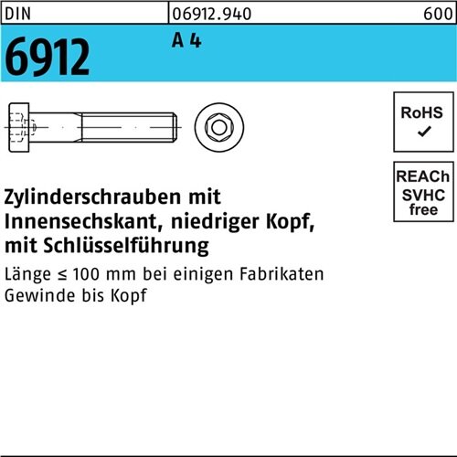 Zylinderschraube DIN 6912 Innen-6kt M10x 16 A 4 100 St&uuml;ck