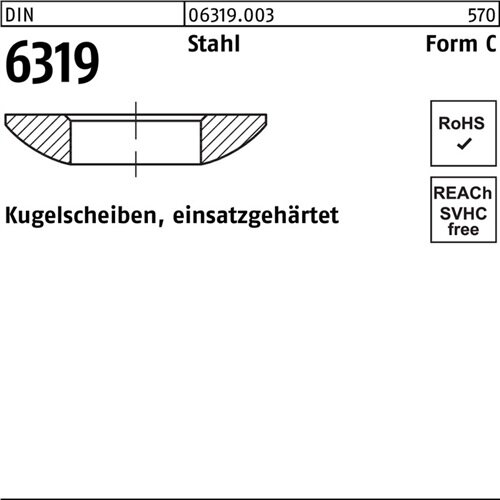 Kugelscheibe DIN 6319 FormC C 6,4x12x2,3 Stahl einsatzgeh&auml;rtet 50 St&uuml;ck