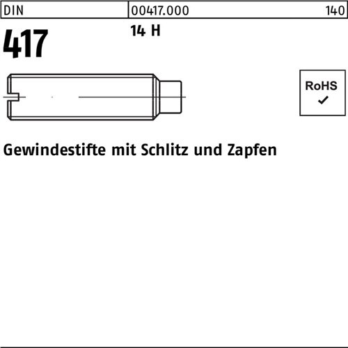 Gewindestift DIN 417/ISO 7435 Schlitz/Zapfen M3x 5 14 H 100 St&uuml;ck