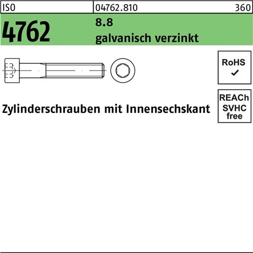 Zylinderschraube ISO 4762 Innen-6kt M3x8 8.8 galv.verz. 500St.