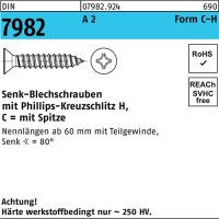 Senkblechschraube DIN 7982 PH/Spitze C 2,9x 16-H A 2 100...