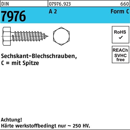 Blechschraube DIN 7976 Sechskant/Spitze C 3,5x 32 A 2 1000 St&uuml;ck