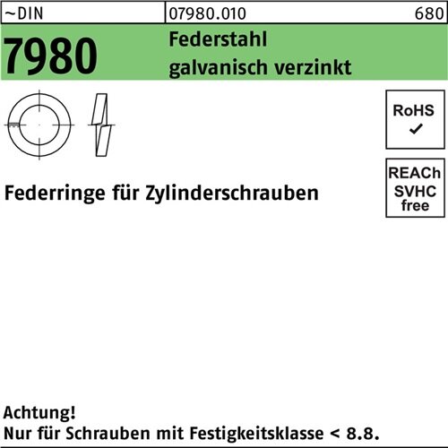 Federring DIN 7980 f.Zylinderschrauben 4 Federstahl galv.verz. 100St&uuml;ck
