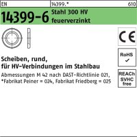 Scheibe EN 14399-6 rund 20 (21x37x4) Stahl 300 HV...