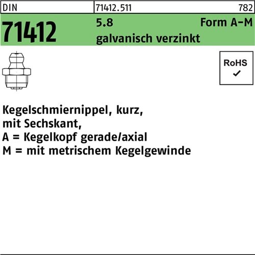 Kegelschmiernippel DIN 71412 FormA-M AM 8x1,25 SW 9 5.8 galv.verz. 100St.