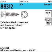 Zylinderblechschraube R 88312 Spitze/Innen-6kt C 5,5x 38 A 2 250 St&uuml;ck