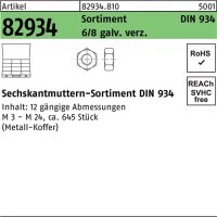 Muttersortiment DIN 934 645tlg. 8 galv.verz. 1 St&uuml;ck