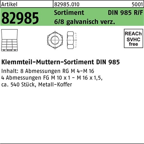 Sicherungsmuttersortiment DIN 985 540tlg. Stahl galv.verz. 1 St&uuml;ck