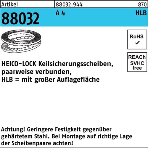 Keilsicherungsscheibe R 88032 HLB-10S A 4 geklebt breit 200 St&uuml;ck HEICO