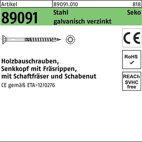 Holzbauschraube R 89091 SEKO ISR 4x80-T20 Stahl galv.verz. 200St.