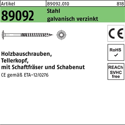 Holzbauschraube R 89092 Tellerkopf ISR 8x340-T40 Stahl galv.verz. 50St.