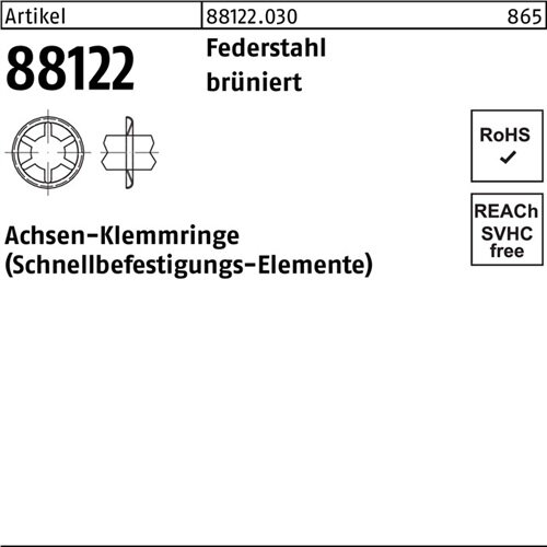 Achsenklemmring R 88122 FC 8x15,0x1,4 Federstahl br&uuml;niert 500 St&uuml;ck