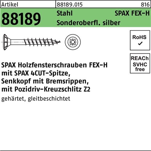 Holzfensterschraube R 88189 Seko Bremsrippen PZ 4x40-Z Sta silber 1000St. SPAX