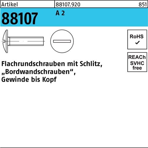 Flachrundschraube R 88107 Schlitz VG M8x 16 A 2 200 St&uuml;ck
