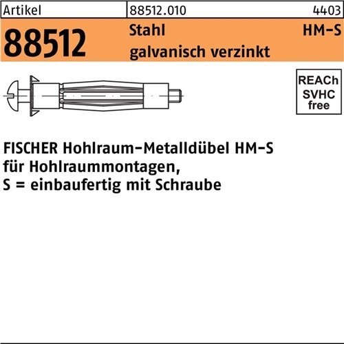 Hohlraumd&uuml;bel R 88512 HM 5x 37 S Stahl galv.verz. 50 St&uuml;ck FISCHER