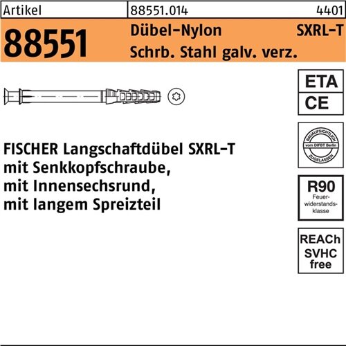 Langschaftd&uuml;bel R 88551 SXRL 10x200 T Schr.Sta verz./D&uuml;bel-Nylon 50St. FISCHER