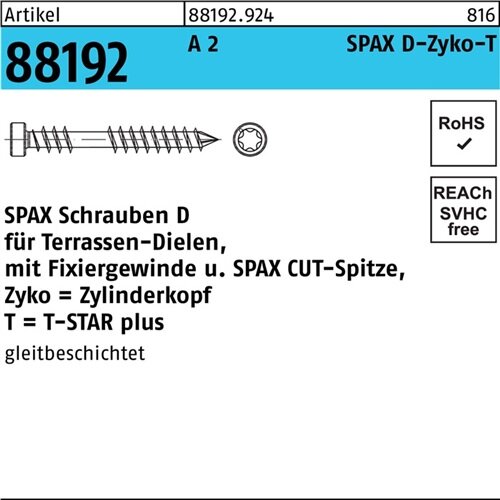 Holzbauschraube R 88192 ZYLKO T-STAR 5x80/33-T25 A 2 CUT-Sp. 100St. SPAX