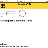 Flachkopfschraube DIN 85/ISO 1580 Schlitz M4x 20 Polyamid...