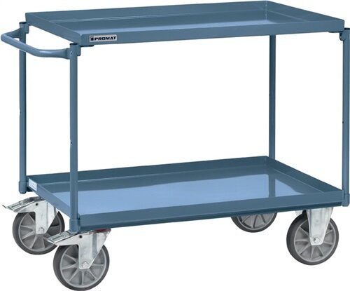 Tischwagen B&uuml;gel waagerecht 2Stahlblechwan. L1000xB700mm Rand-H.40mm blau PROMAT