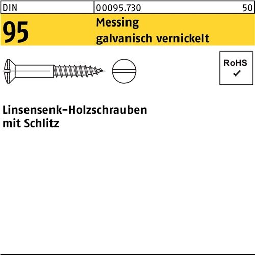 Holzschraube DIN 95 LIKO Schlitz 2x16 Messing galv. vernickelt 500St.