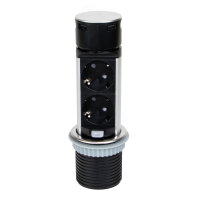 Emuca Vertikal Push60 2-Fach-Steckdose mit 2 USB, versenkbar, mit push, Schuko-Steckdosen, Stahl und Kunststoff, Edelstahl