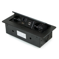 Emuca Mehrfach-Steckerleiste f&uuml;r Tische, 2 USB + 1 HDMI + 2 Schuko-Steckdosen, 265x120mm, Stahl und Aluminium, Schwarz