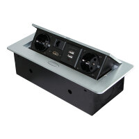 Emuca Mehrfach-Steckerleiste f&uuml;r Tische, 2 USB+1 HDMI+2 Schuko-Steckdosen, 265x120mm, Stahl und Aluminium, Grau-Metallic