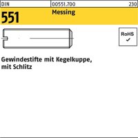 Gewindestift DIN 551 Kegelkuppe/Schlitz M3x 5 Messing 100...