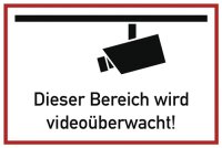 Hinweiszeichen Video&uuml;berwacht L300xB200mm wei&szlig; schwarz Folie