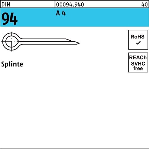 Splinte DIN 94/ISO 1234 1,6x 10 A 4 100 St&uuml;ck