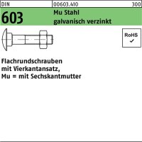 Flachrundschraube DIN 603 Vierkantansatz/6-ktmutter M5x20 Mu 4.6 verz. 100St.