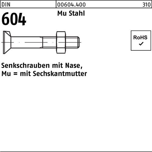 Senkschraube DIN 604 Nase/6-ktmutter M6x 40 Mu Stahl 4.6 200 St&uuml;ck