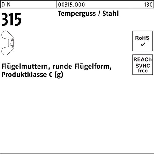 Fl&uuml;gelmutter DIN 315 runde FormM12 Temperguss 50 St&uuml;ck