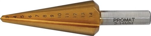 Blechsch&auml;lbohrer Bohrber.3-14mm HSS TiN Gesamt-L.58mm Z.2 PROMAT