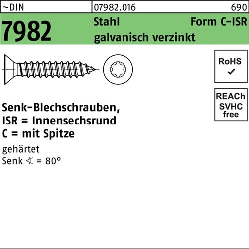 Senkblechschraube DIN 7982 ISR/Spitze 2,2x4,5-C-T6 Stahl galv.verz. 2000St.