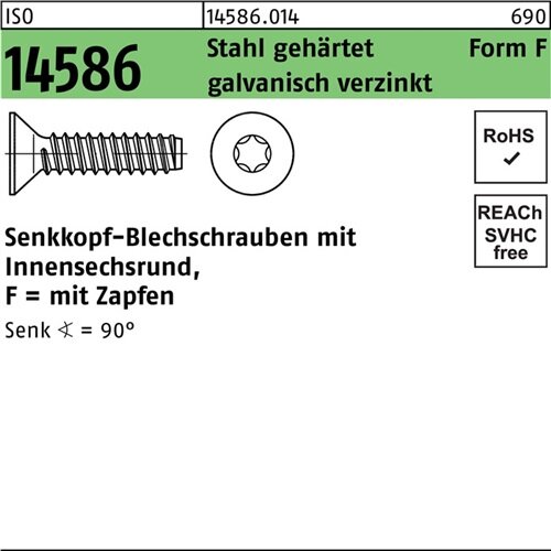 Senkblechschraube ISO 14586 ISR/Zapfen 4,2x9,5 -F Stahl geh.galv.verz. 1000St.