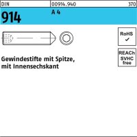 Gewindestift DIN 914/ISO 4027 m.Spitze/Innen-6-kant M 3x4...